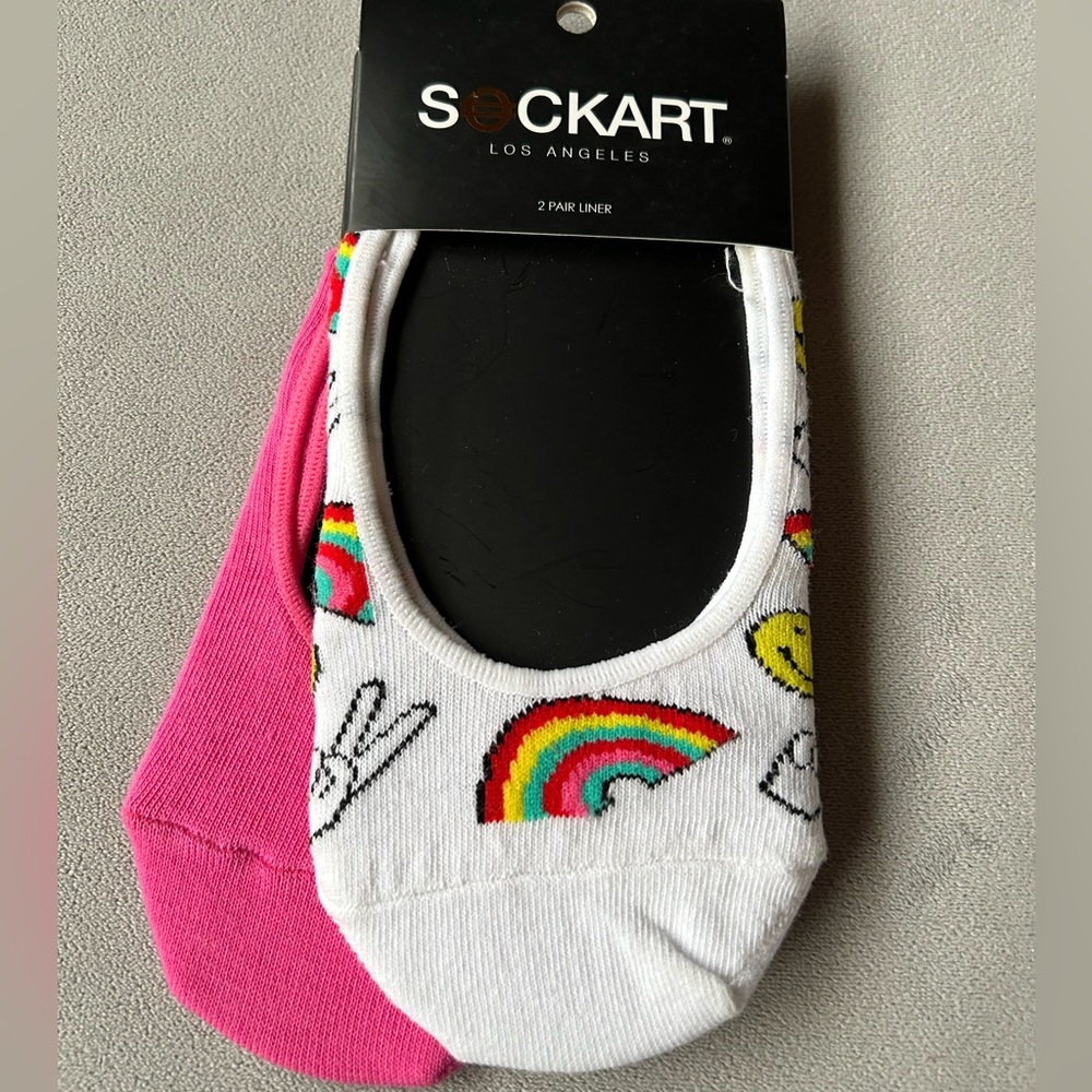 Sockart ~ Set of 2 Pair No Show Socks ~ Shoe Size 5-11 ~ Brand New!